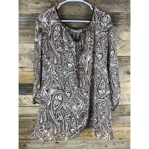 Avenue Studio Womens Plus Sz 26/28  Sheer Paisley Print V-Neck  3/4 Sleeve Top
